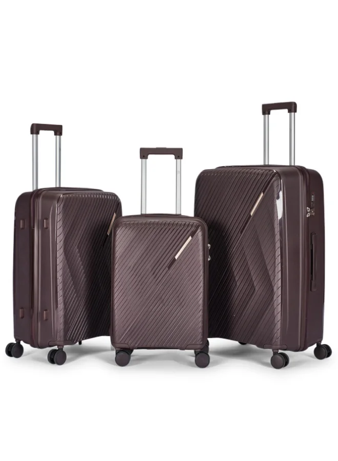 LIMRA Travel Bags 3-Piece Hard Shell Luggage Set Durable Polypropylene Suitcases with Spinner Wheels Brown